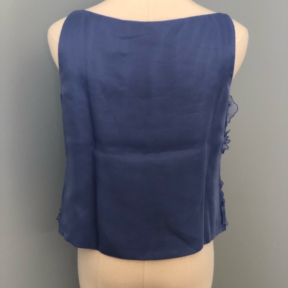 BEAUTIFUL SILK TOP WITH RUFFLED FLOWERS SIZE 6, SIDE ZIPPER-PERIWINKLE COLOR - Picture 3 of 11